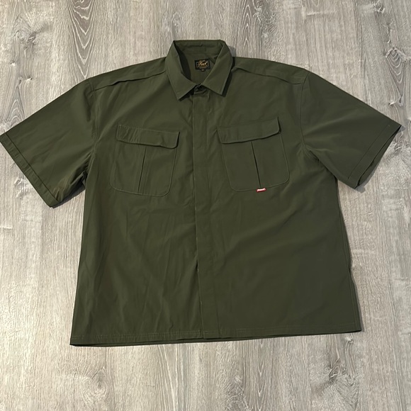 FUCT BDU XL Men's Nylon Button Down Short‎ Sleeve Army Green Casual Camp Shirt - Picture 1 of 13